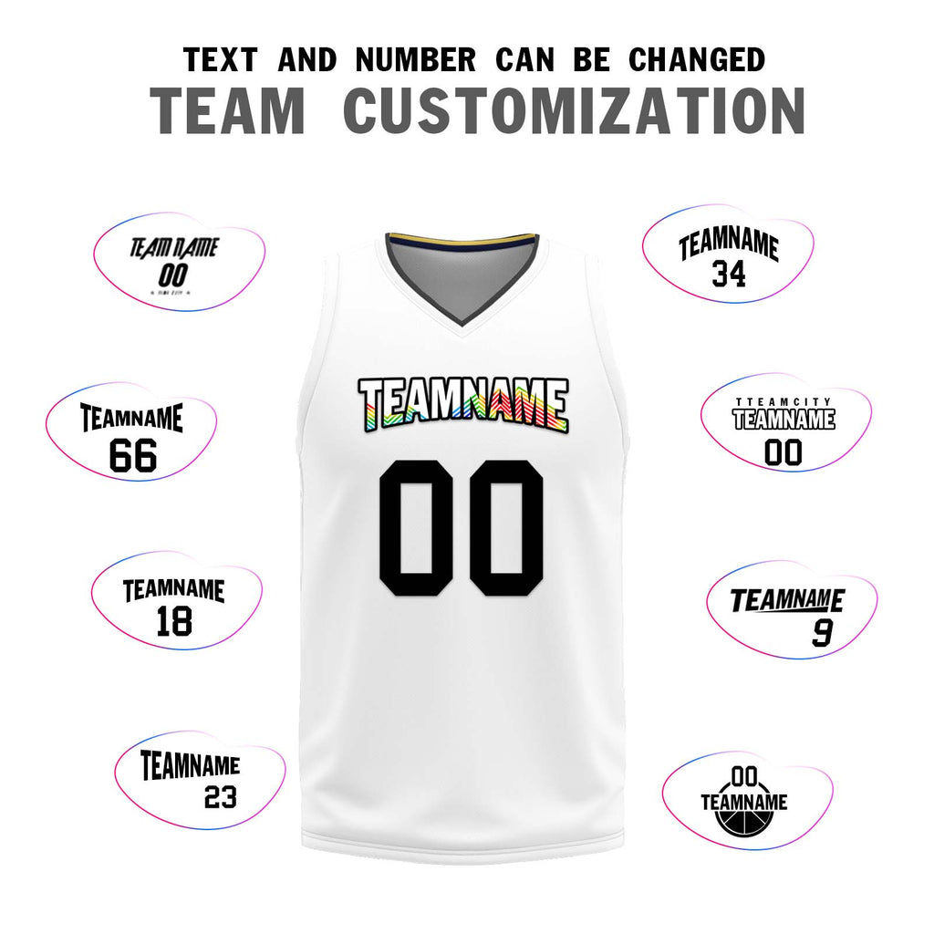 Custom White Rainbow Denver City Edition Personalized Reversible Basketball Set Sports Basketball Jersey BBJ01R-D0610-8