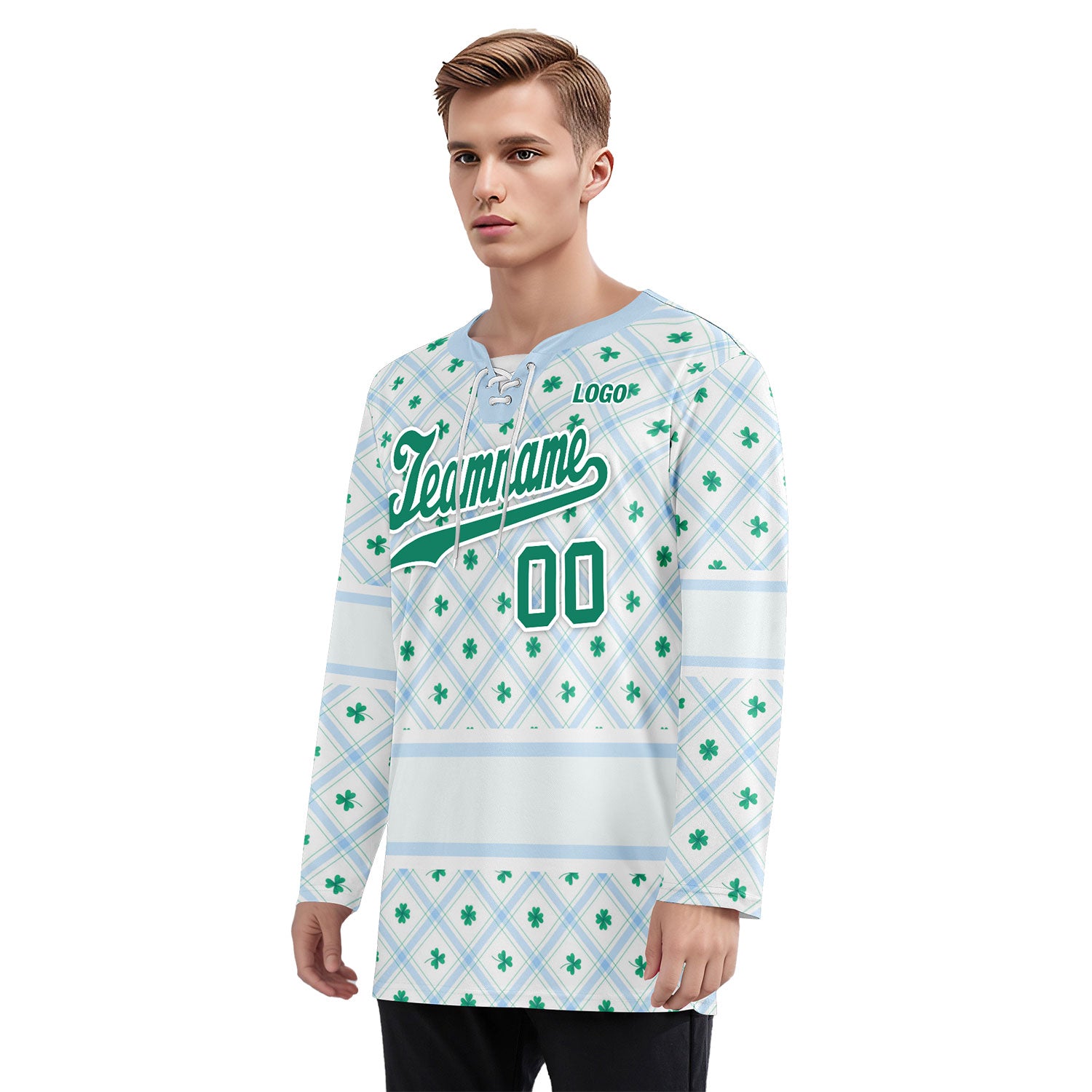 Custom Four-leaf clover Personalized Hockey Jersey HCKJ01-E0615-7