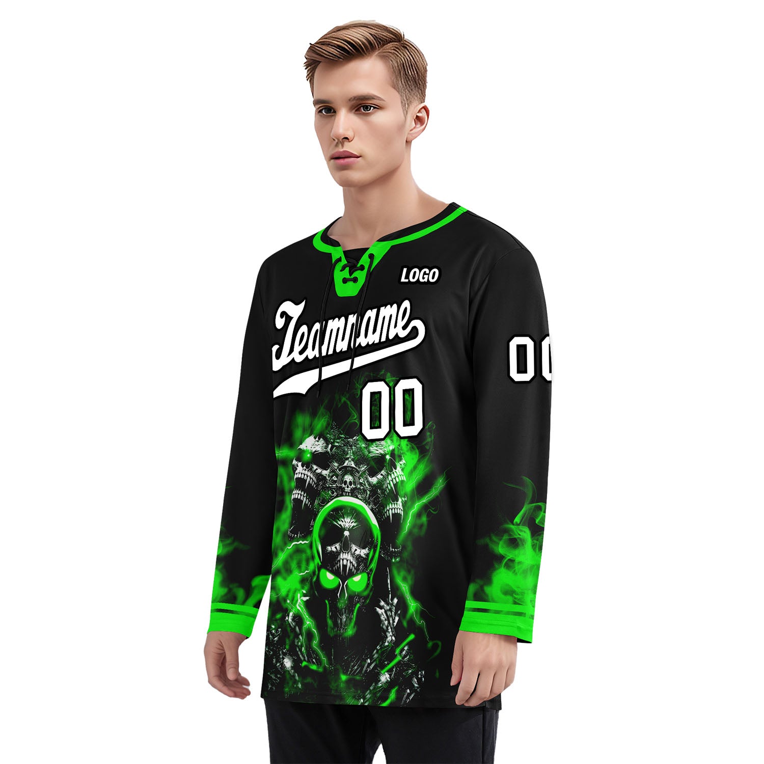 Custom Balck Green Gothic Personalized Hockey Jersey HCKJ01-E0601-01