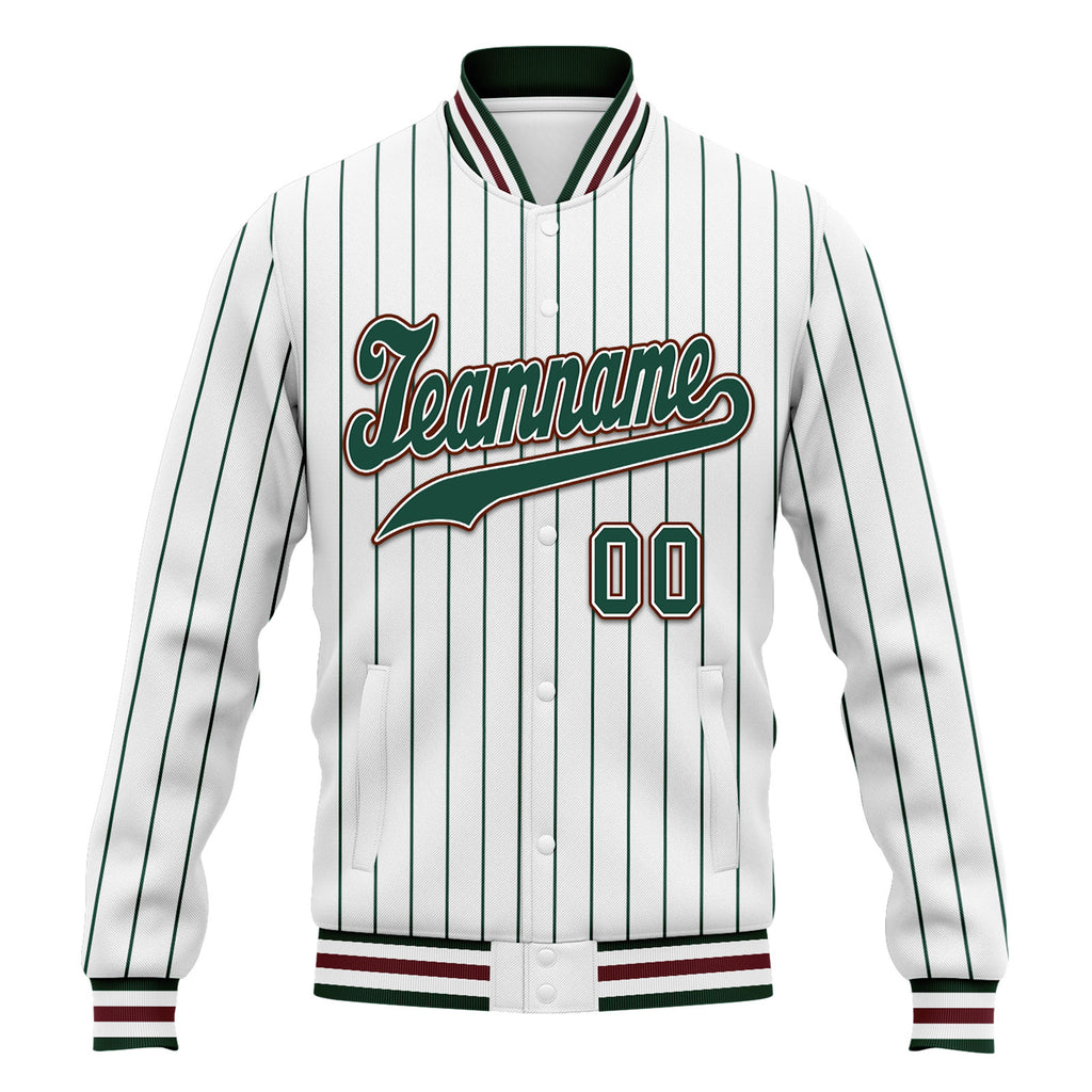Custom White Green Stripe Fashion Jacket Bomber Full-Snap Varsity Letterman Personalized Jacket FZ005-D020219-29