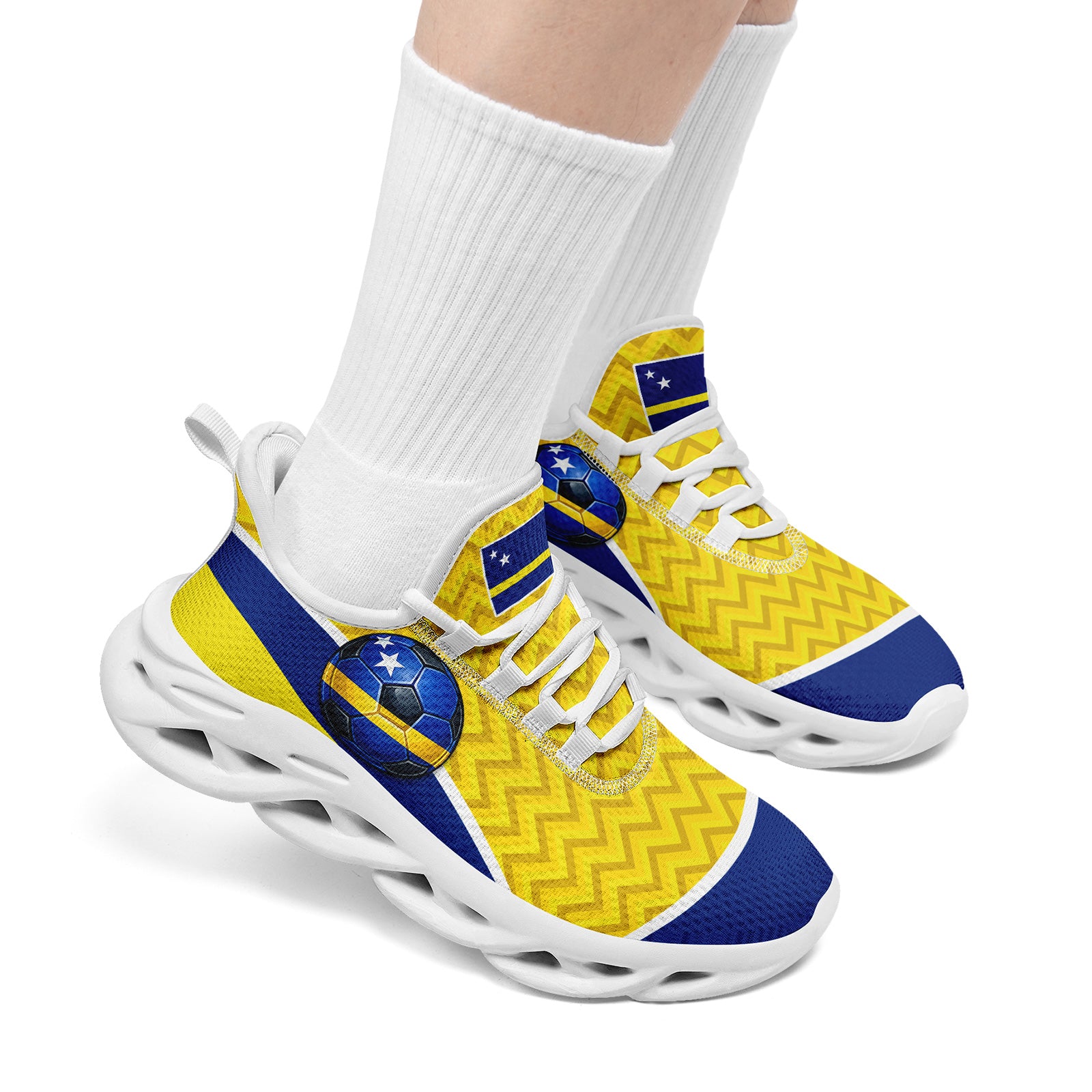 Custom Curaçao 2026 World Cup Sneakers DIY Country Flag Running Shoes Lightweight Sport Shoes Gift for Football Fans Personalized Team Name and Logo FN003-F009074-1