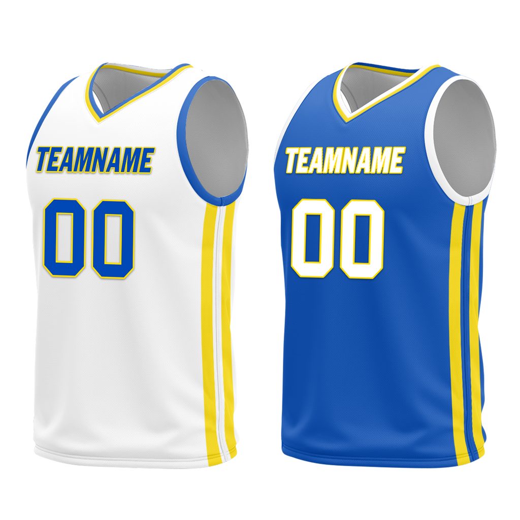 Custom White Blue Classic Style Reversible Basketball Uniform Personalized Ordinary BBJR-D017004