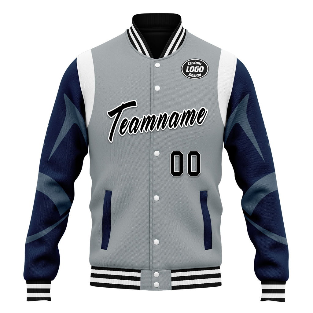 Custom Gray Seattle Jacket Bomber Full-Snap Varsity Letterman Personalized Jacket FZ005-D025004-27