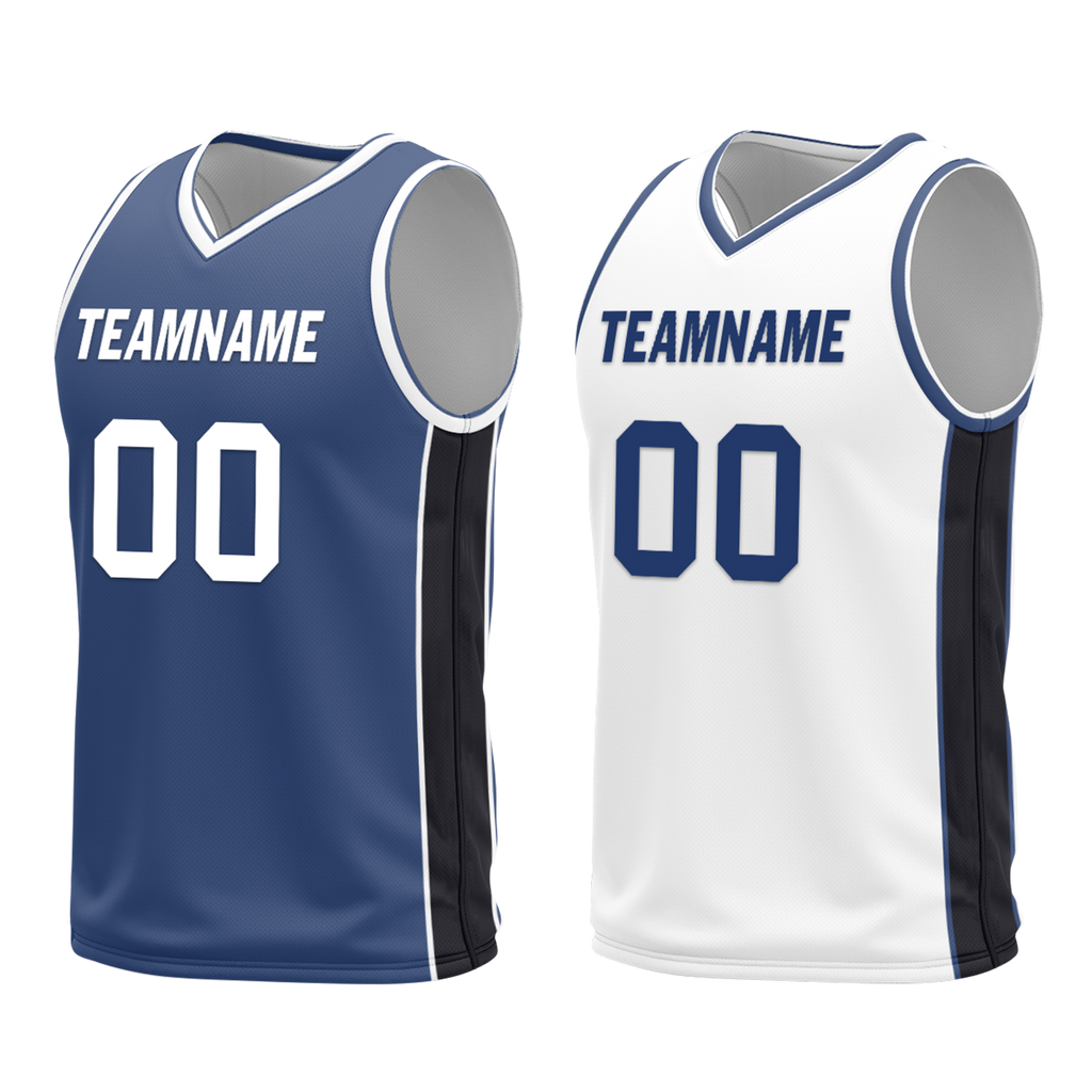 Custom Blue White Classic Style Reversible Basketball Uniform Personalized COOLMAX BBJR-D017053