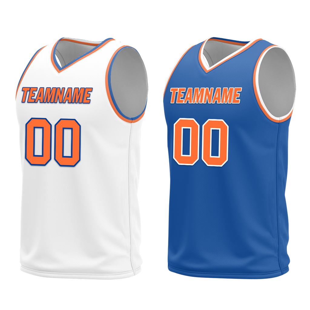 Custom White Blue Classic Style Reversible Basketball Uniform Personalized Ordinary BBJR-D017016