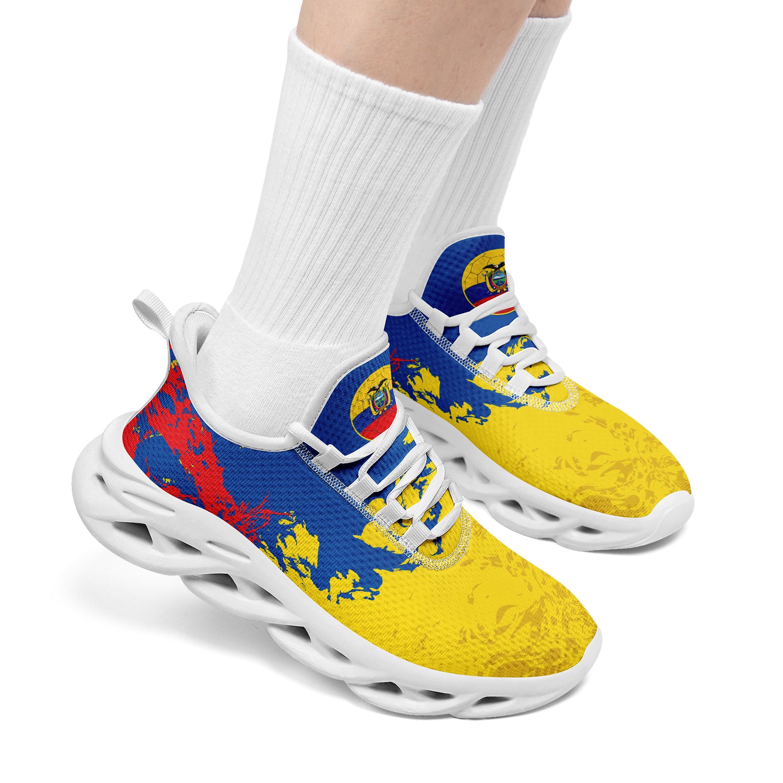 Custom Ecuador 2026 World Cup Sneakers DIY Country Flag Running Shoes Lightweight Sport Shoes Gift for Football Fans Personalized Team Name and Logo FN003-F009077-1