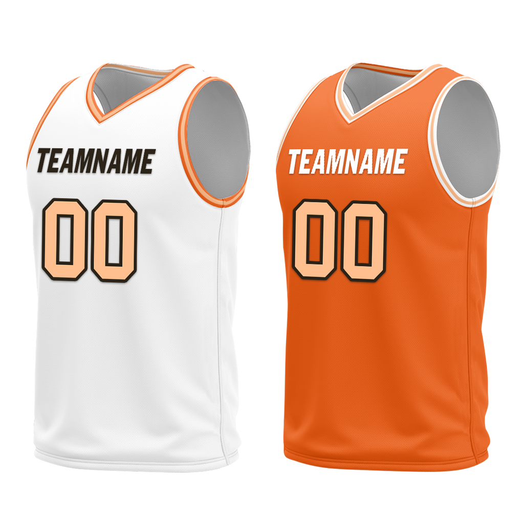 Custom White Orange Classic Style Reversible Basketball Uniform Personalized Ordinary BBJR-D017052