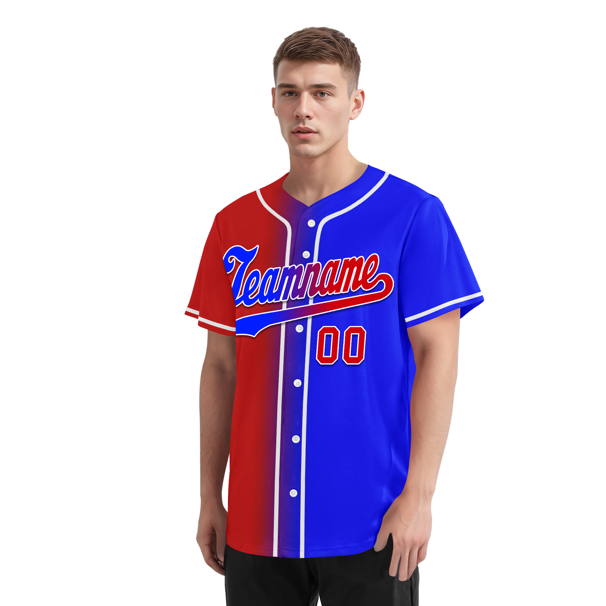 Custom Red Blue Gradient Fashion Personalized Authentic Baseball Jersey BSBJ01-D0a707b
