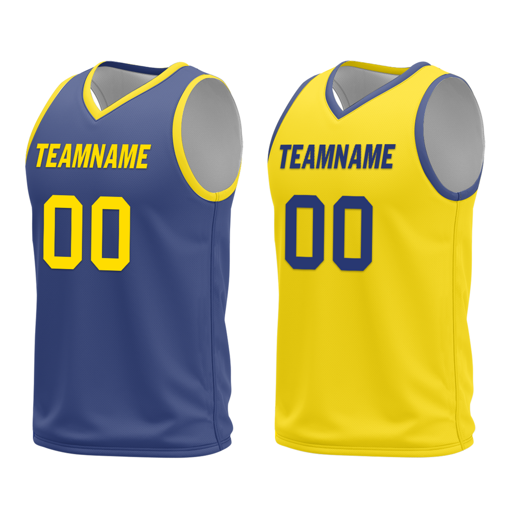 Custom Blue Yellow Classic Style Reversible Basketball Uniform Personalized COOLMAX BBJR-D017003