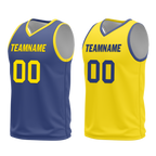Custom Blue Yellow Classic Style Reversible Basketball Uniform Personalized COOLMAX BBJR-D017003
