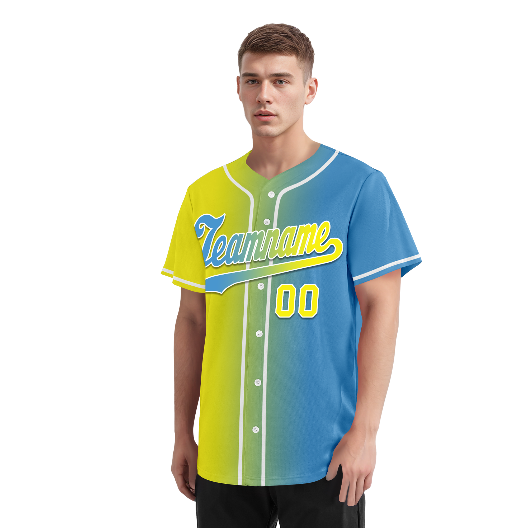 Custom Yellow Blue Gradient Fashion Personalized Authentic Baseball Jersey BSBJ01-D0a7aa0