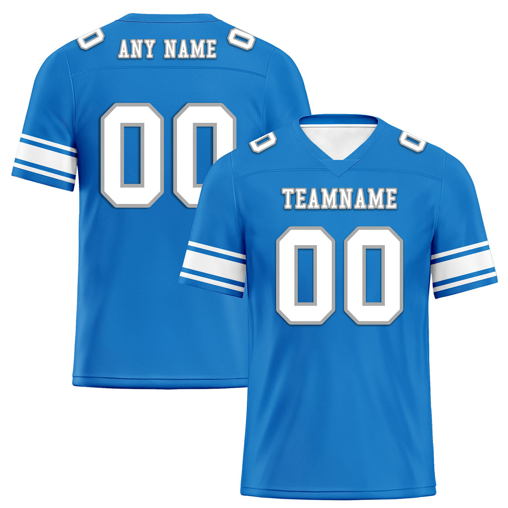 Custom Blue White Detroit Personalized Authentic Football Jersey FBJ02-E0601-1