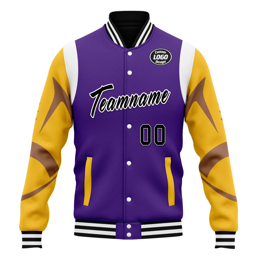 Custom Purple Minnesota Jacket Bomber Full-Snap Varsity Letterman Personalized Jacket FZ005-D025004-15