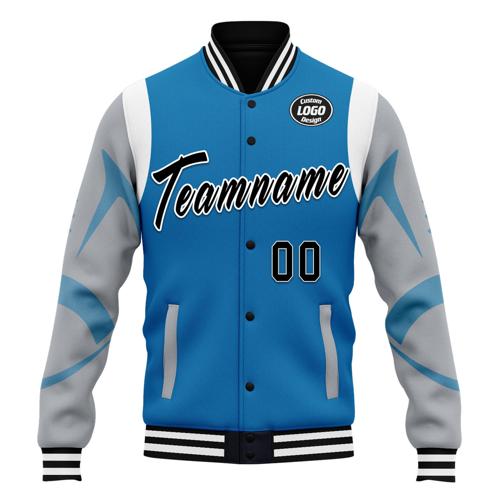 Custom Blue Detroit Jacket Bomber Full-Snap Varsity Letterman Personalized Jacket FZ005-D025004-9