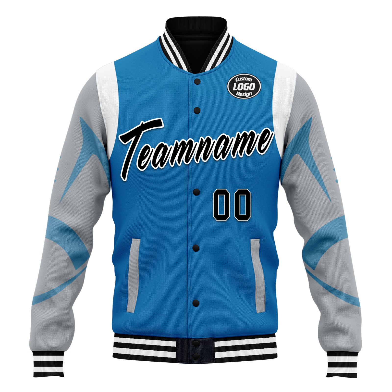 Custom Blue Detroit Jacket Bomber Full-Snap Varsity Letterman Personalized Jacket FZ005-D025004-9