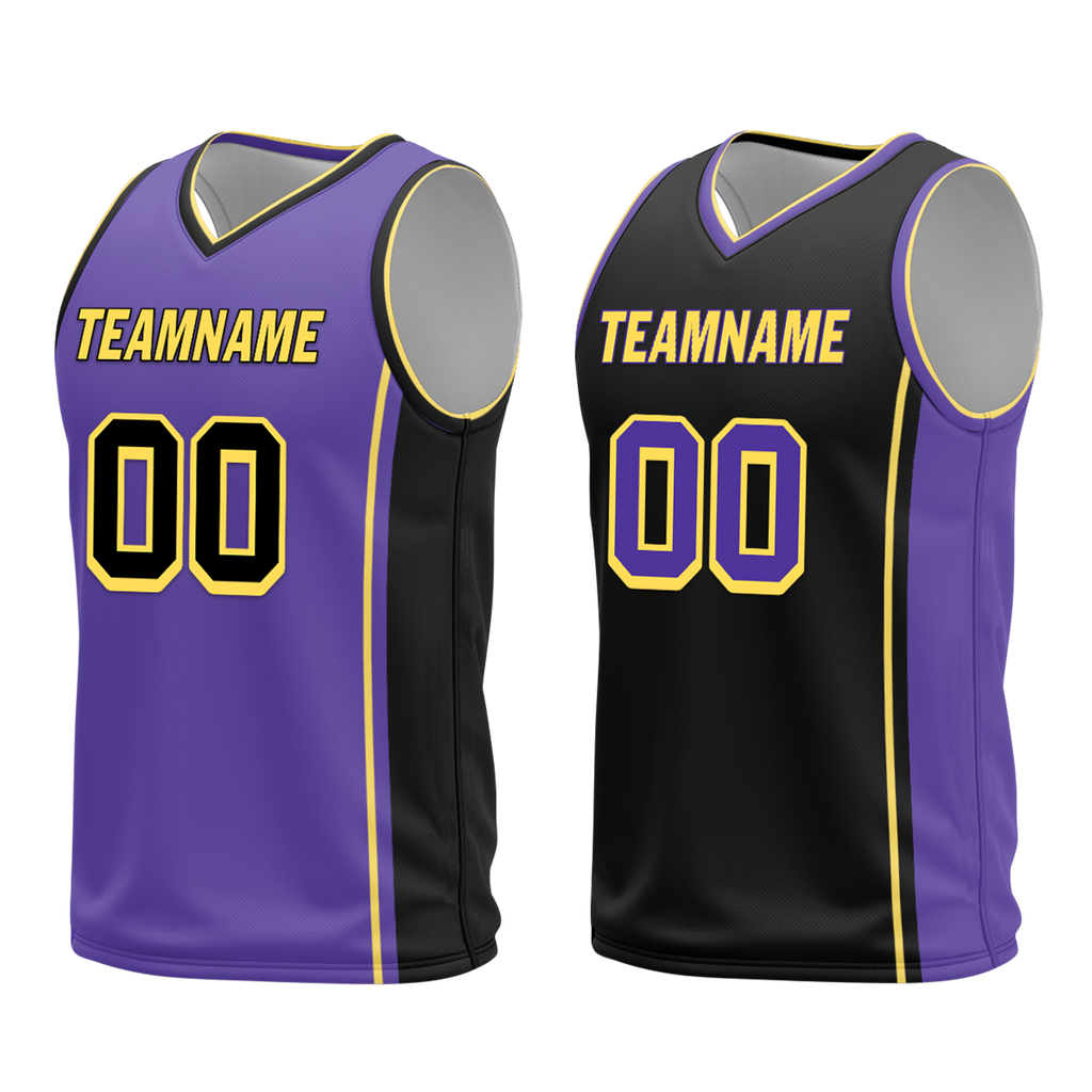Custom Purple Black Classic Style Reversible Basketball Uniform Personalized COOLMAX BBJR-D017033