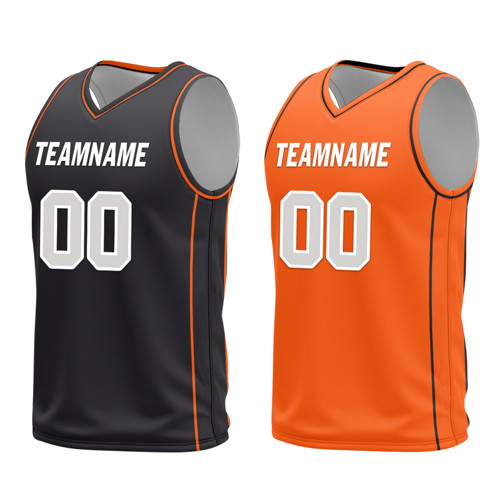 Custom Black Orange Classic Style Reversible Basketball Uniform Personalized COOLMAX BBJR-D017019