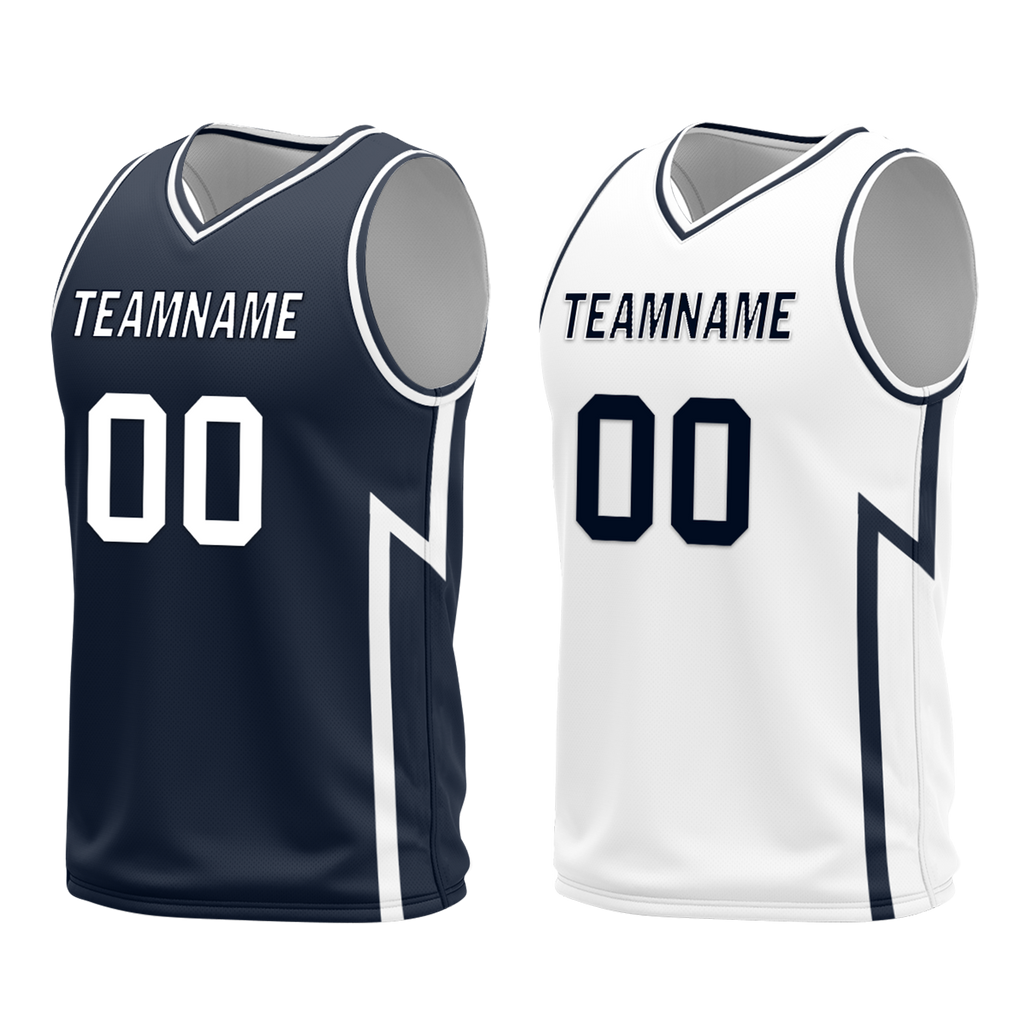 Custom Blue White Classic Style Reversible Basketball Uniform Personalized COOLMAX BBJR-D017056