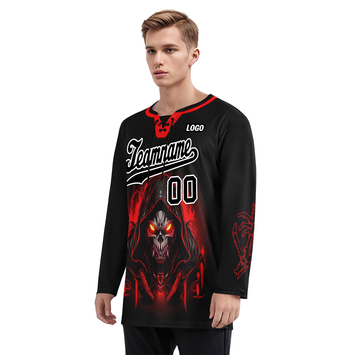 Custom Black Red Gothic Personalized Hockey Jersey HCKJ01-E0601-08