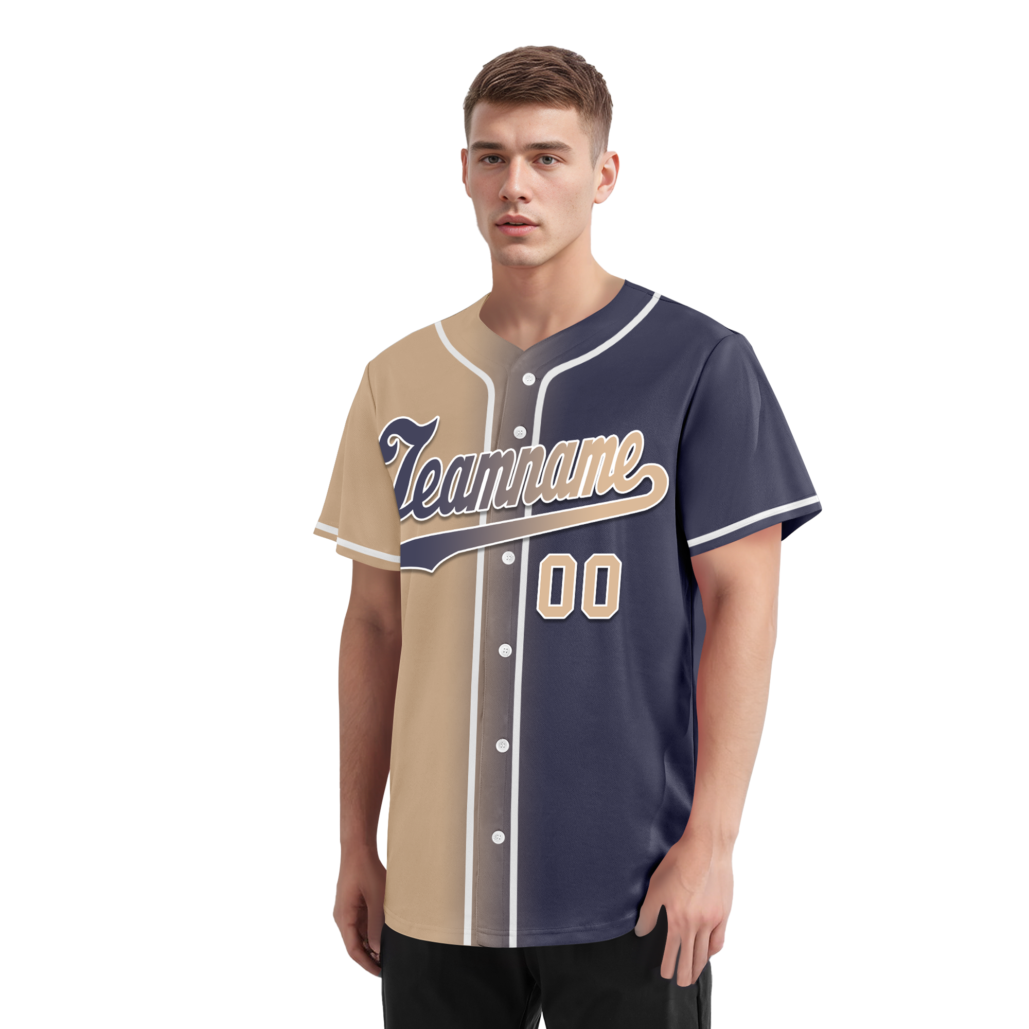 Custom Beige Blue Gradient Fashion Personalized Authentic Baseball Jersey BSBJ01-D0a7080