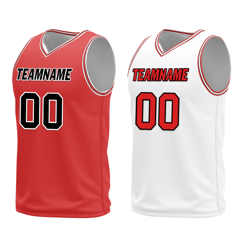 Custom Red White Classic Style Reversible Basketball Uniform Personalized COOLMAX BBJR-D017005