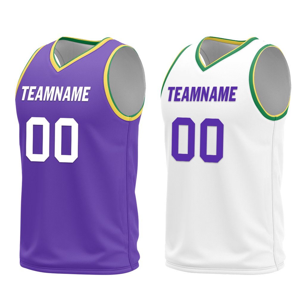 Custom Purple White Classic Style Reversible Basketball Uniform Personalized COOLMAX BBJR-D017047