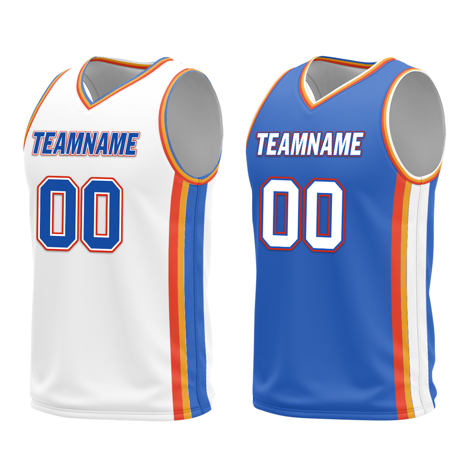 Custom White Blue Classic Style Reversible Basketball Uniform Personalized COOLMAX BBJR-D017039