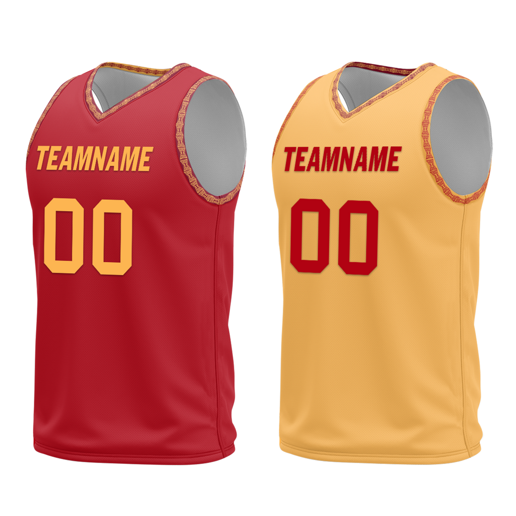 Custom Red Yellow Classic Style Reversible Basketball Uniform Personalized Ordinary BBJR-D017011