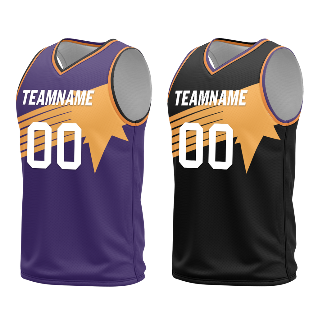 Custom Purple Black Classic Style Reversible Basketball Uniform Personalized COOLMAX BBJR-D017058