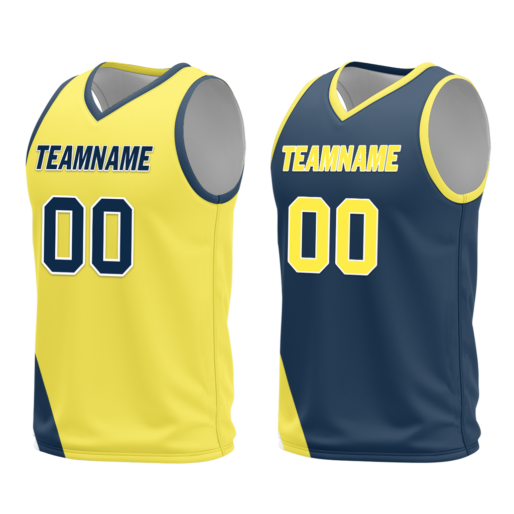 Custom Yellow Blue Classic Style Reversible Basketball Uniform Personalized COOLMAX BBJR-D017060