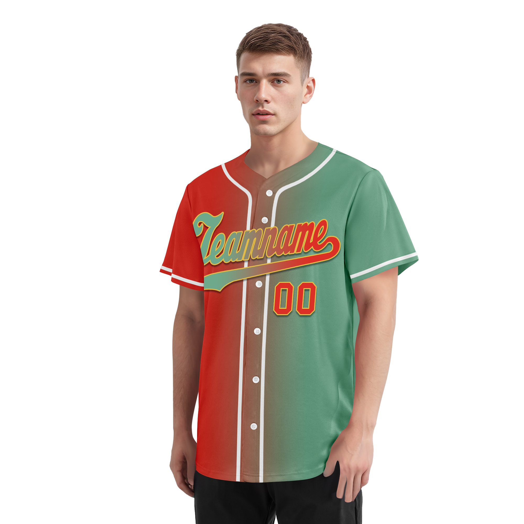 Custom Red Green Gradient Fashion Personalized Authentic Baseball Jersey BSBJ01-D0a7a09