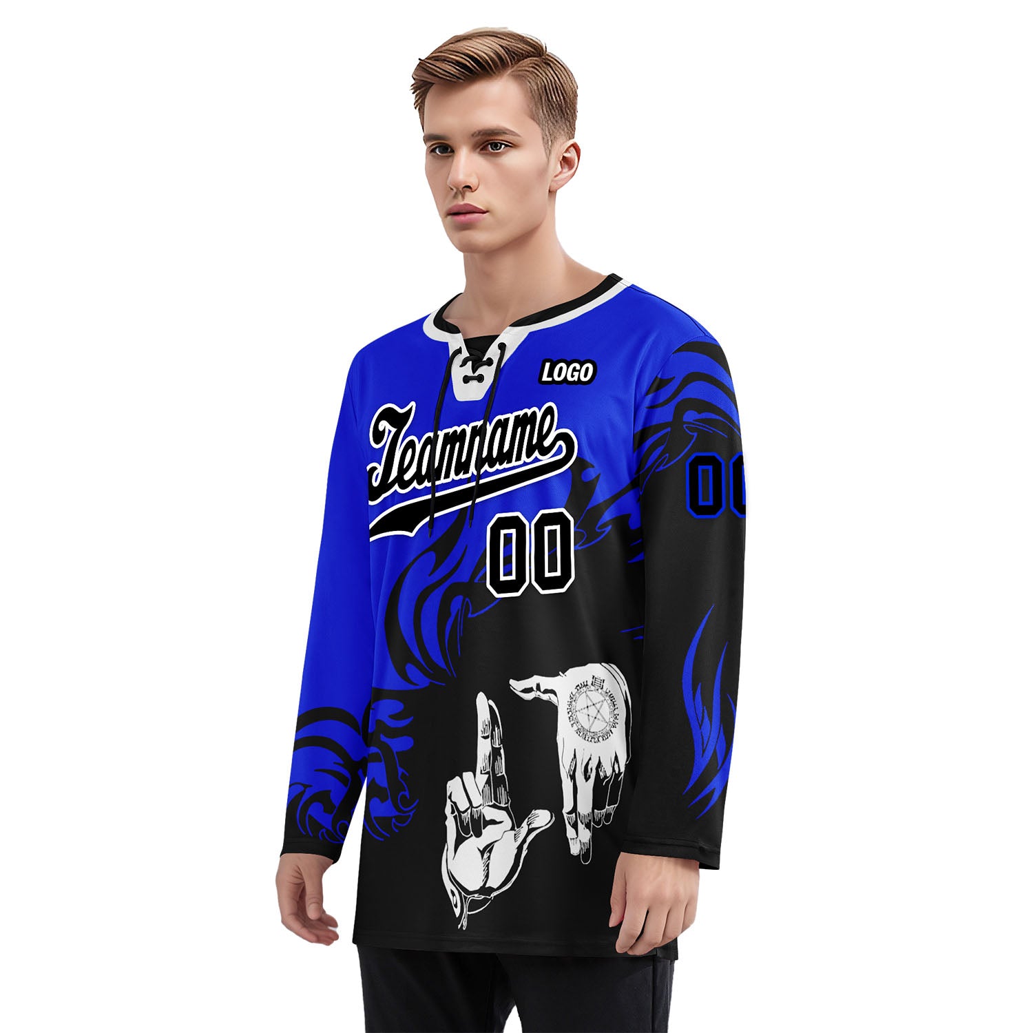 Custom Blue Black White Gothic Personalized Hockey Jersey HCKJ01-E0601-11