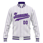 Custom White Purple Stripe Fashion Jacket Bomber Full-Snap Varsity Letterman Personalized Jacket FZ005-D020219-15