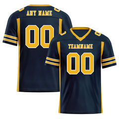 Custom Navy Blue Yellow Striped Sleeves Personalized Authentic Football Jersey FBJ02-D06078