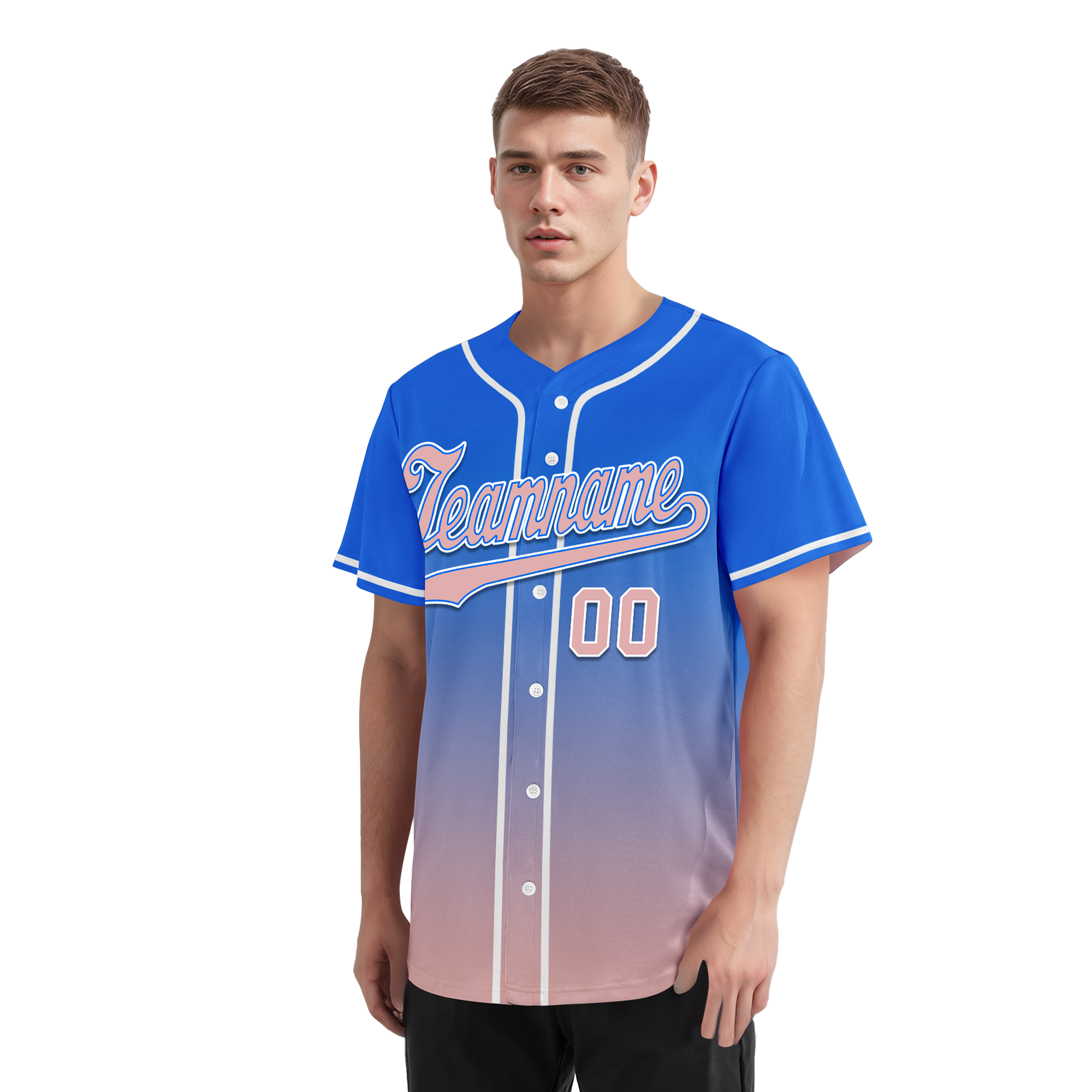 Custom Blue Pink Fade Embroidered Baseball Jersey