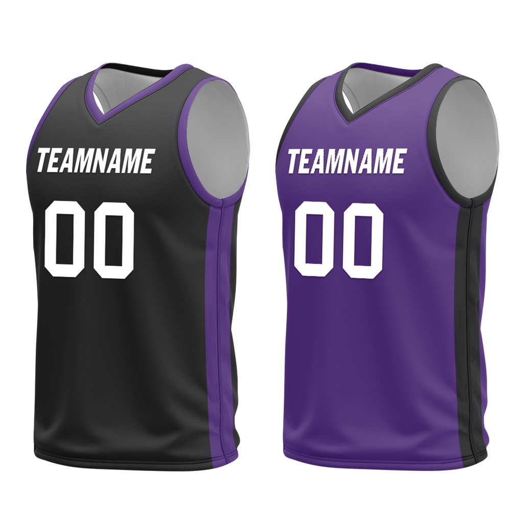 Custom Black Purple Classic Style Reversible Basketball Uniform Personalized COOLMAX BBJR-D017035