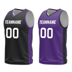 Custom Black Purple Classic Style Reversible Basketball Uniform Personalized COOLMAX BBJR-D017035