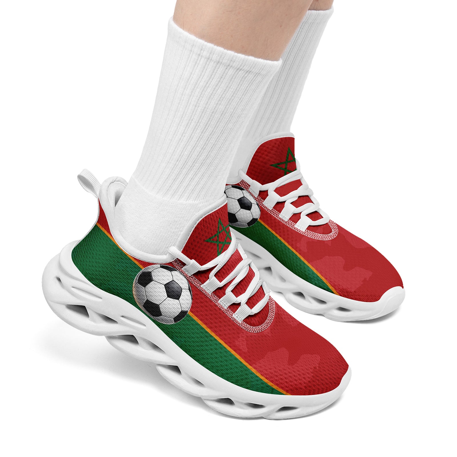 Custom Morocco 2026 World Cup Sneakers DIY Country Flag Running Shoes Lightweight Sport Shoes Gift for Football Fans Personalized Team Name and Logo FN003-F009073-3