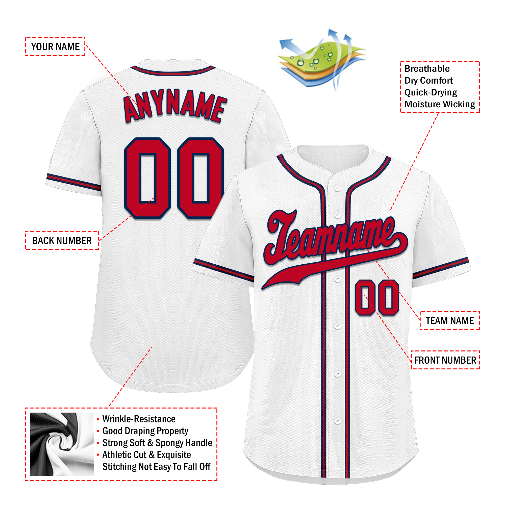 Custom White Classic Style Red Personalized Authentic Baseball Jersey BSBJ01-bd0facb