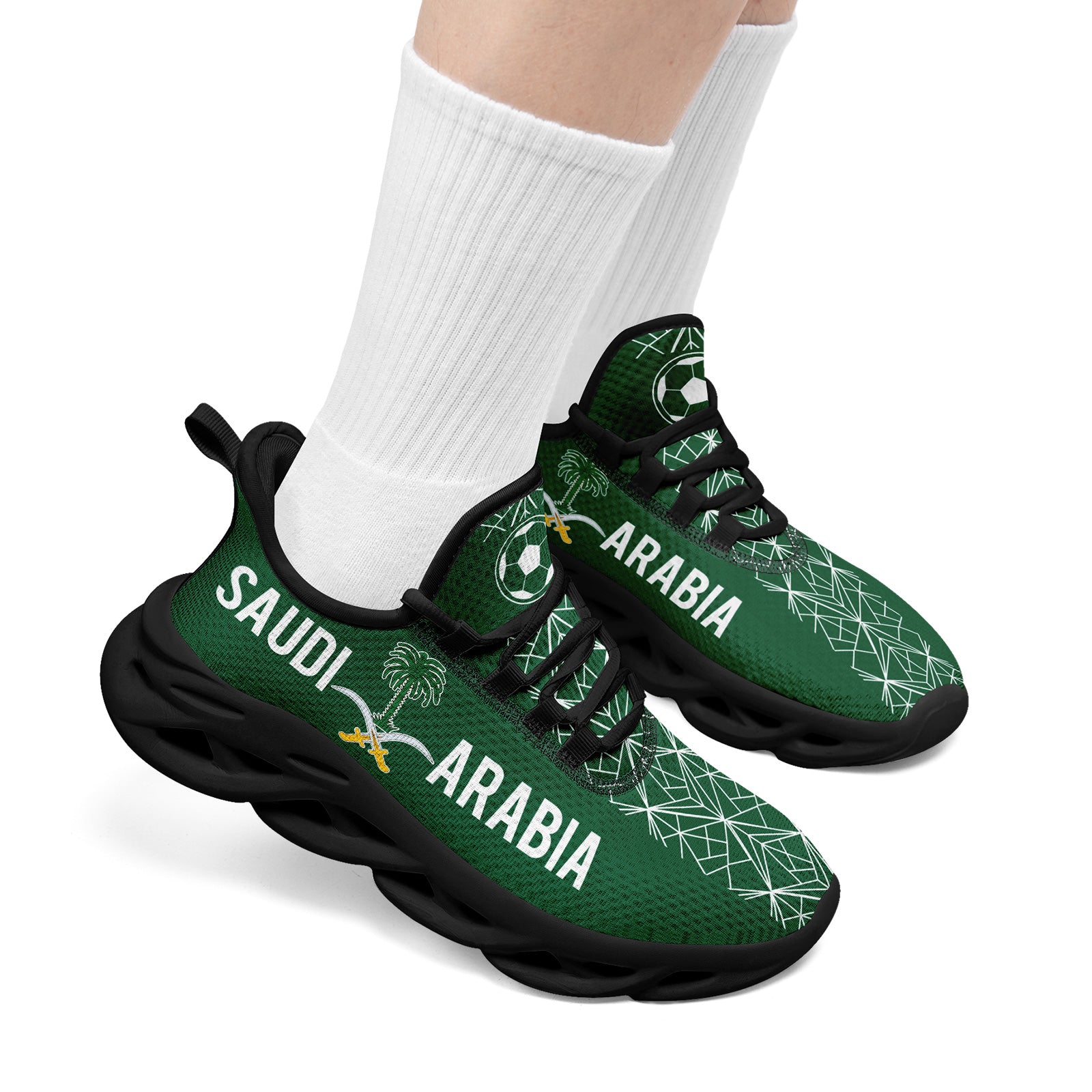 Custom Saudi Arabia 2026 World Cup Sneakers DIY Country Flag Running Shoes Lightweight Sport Shoes Gift for Football Fans Personalized Team Name and Logo FN003-F009078-3