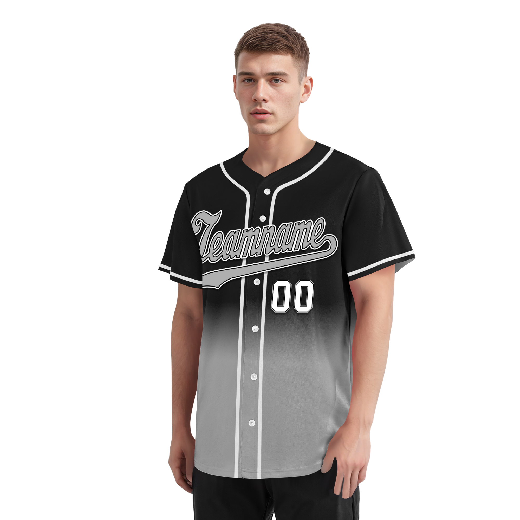 Custom Black Grey Fade Embroidered Baseball Jersey