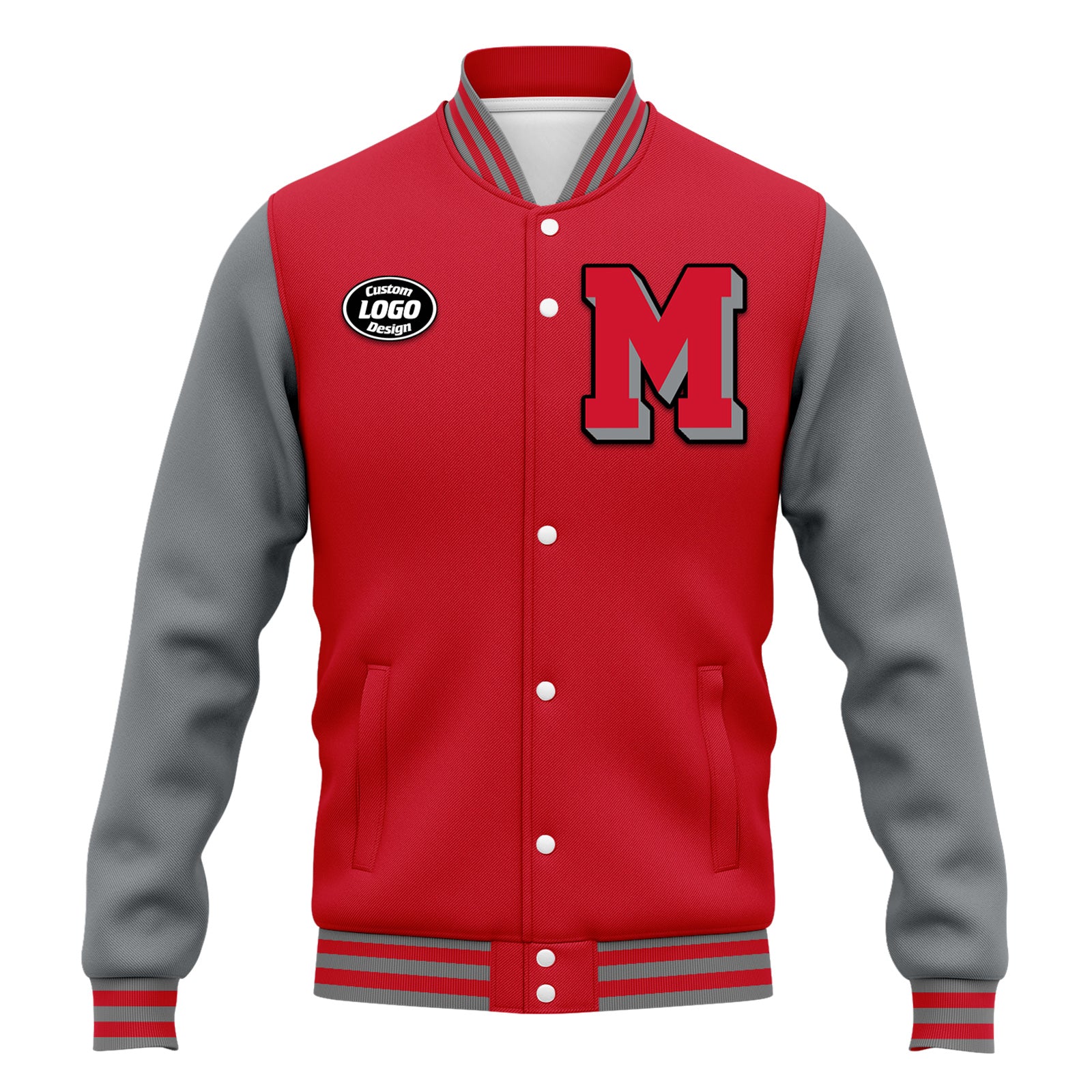 Custom Red Gray Jacket Bomber Full-Snap Varsity Letterman Personalized Jacket FZ005-D020255-4