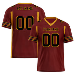 Custom Dark Red Yellow Striped Sleeves Personalized Authentic Football Jersey FBJ02-D06048