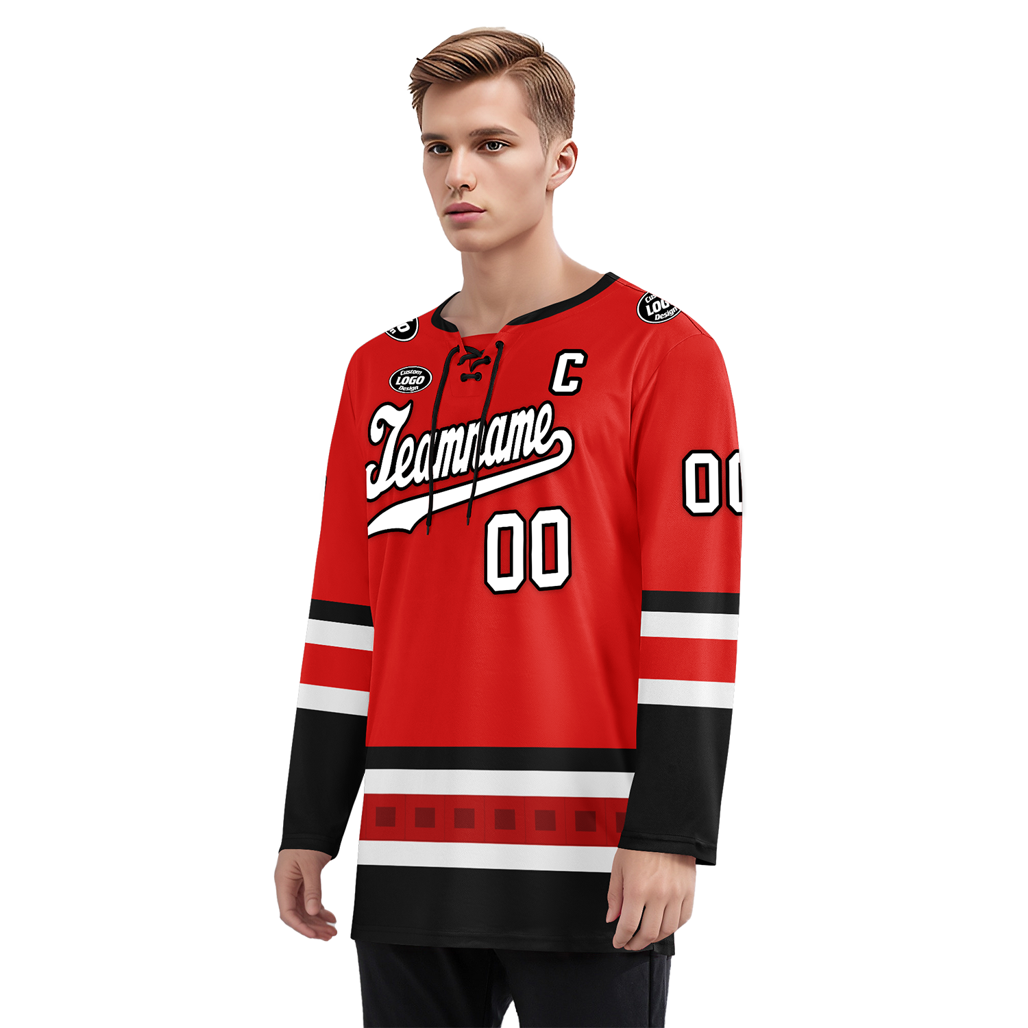 Custom Red Black Personalized Hockey Jersey HCKJ01-D0a700a