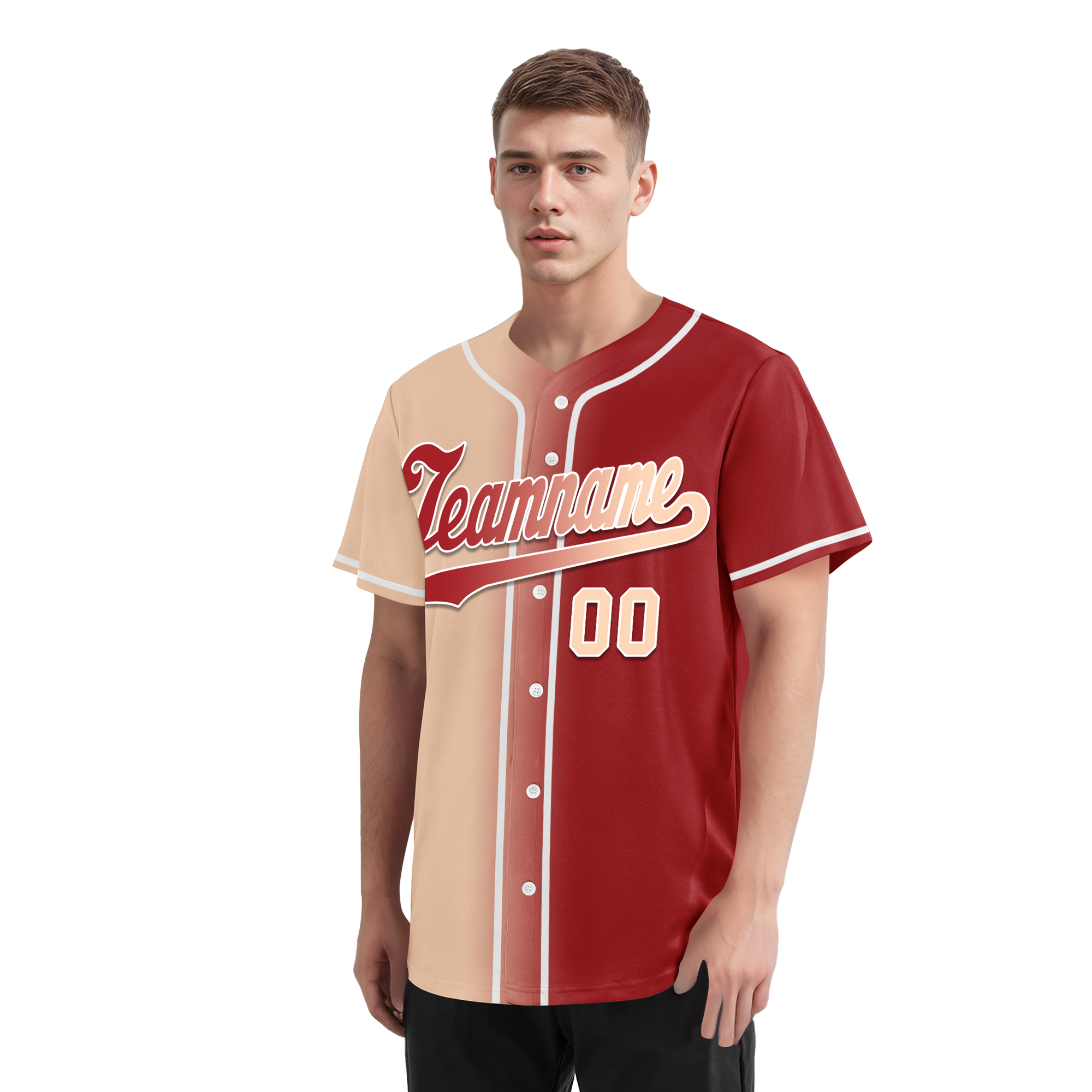 Custom Beige Red Gradient Fashion Personalized Authentic Baseball Jersey BSBJ01-D0a708f