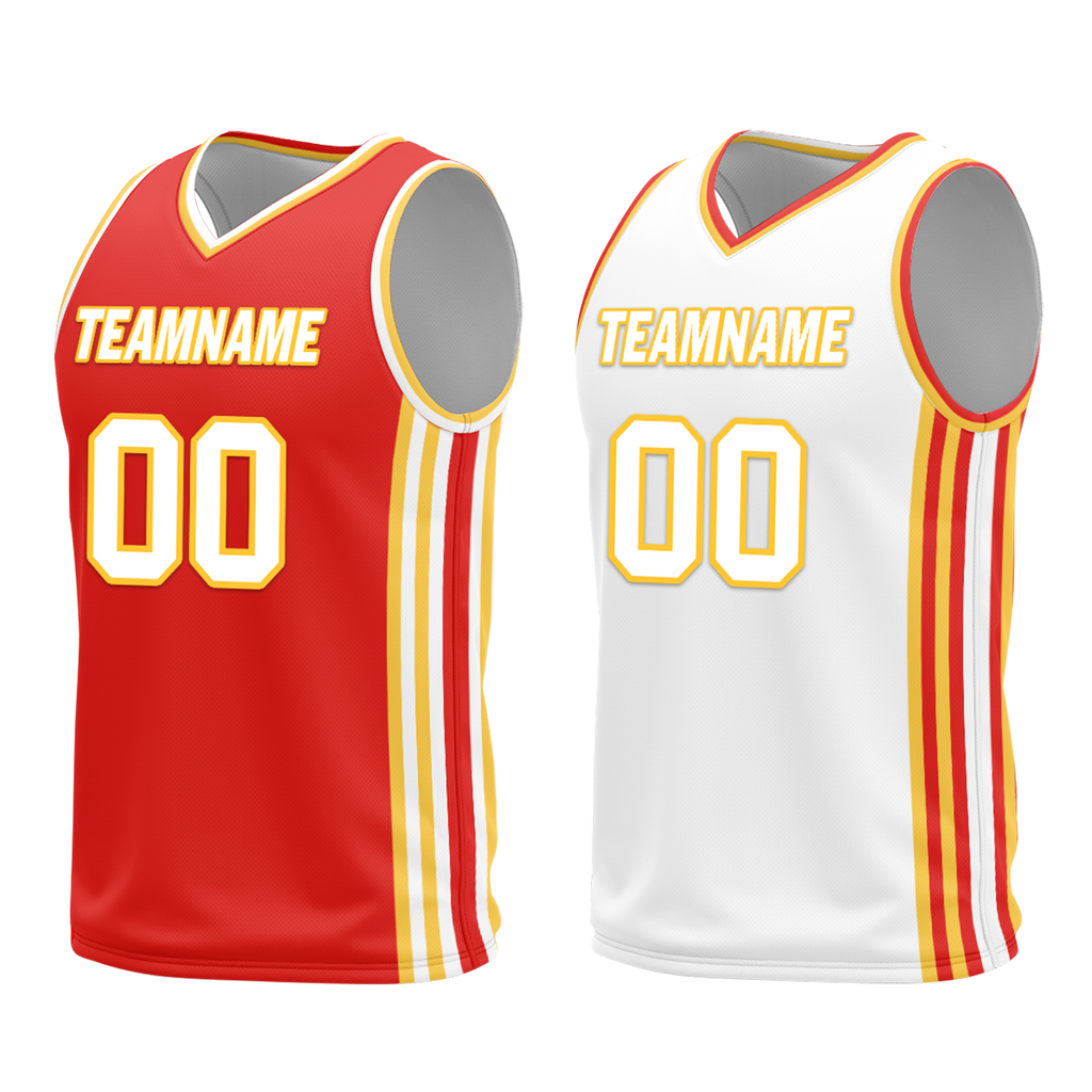 Custom Red White Classic Style Reversible Basketball Uniform Personalized COOLMAX BBJR-D017027