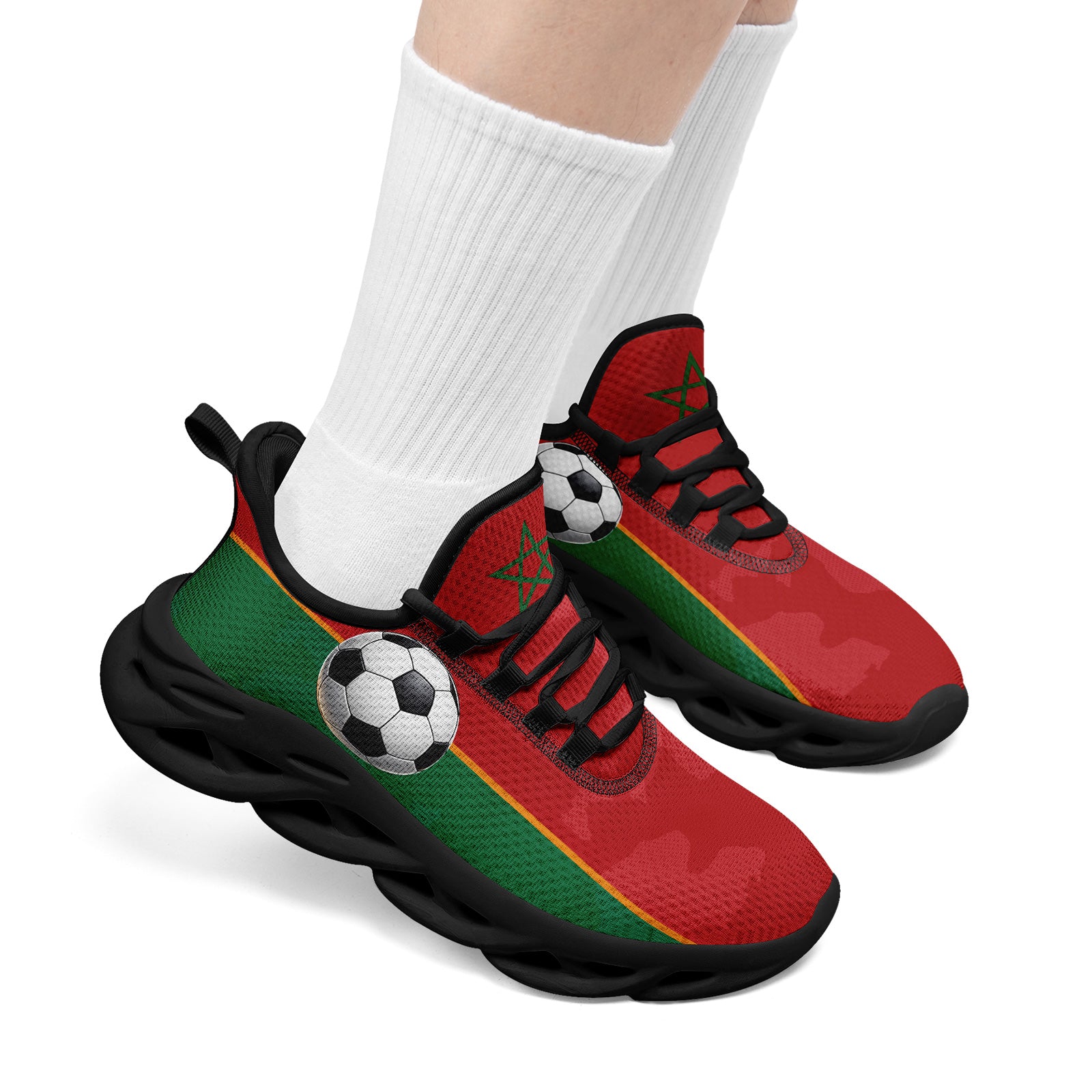 Custom Morocco 2026 World Cup Sneakers DIY Country Flag Running Shoes Lightweight Sport Shoes Gift for Football Fans Personalized Team Name and Logo FN003-F009073-3