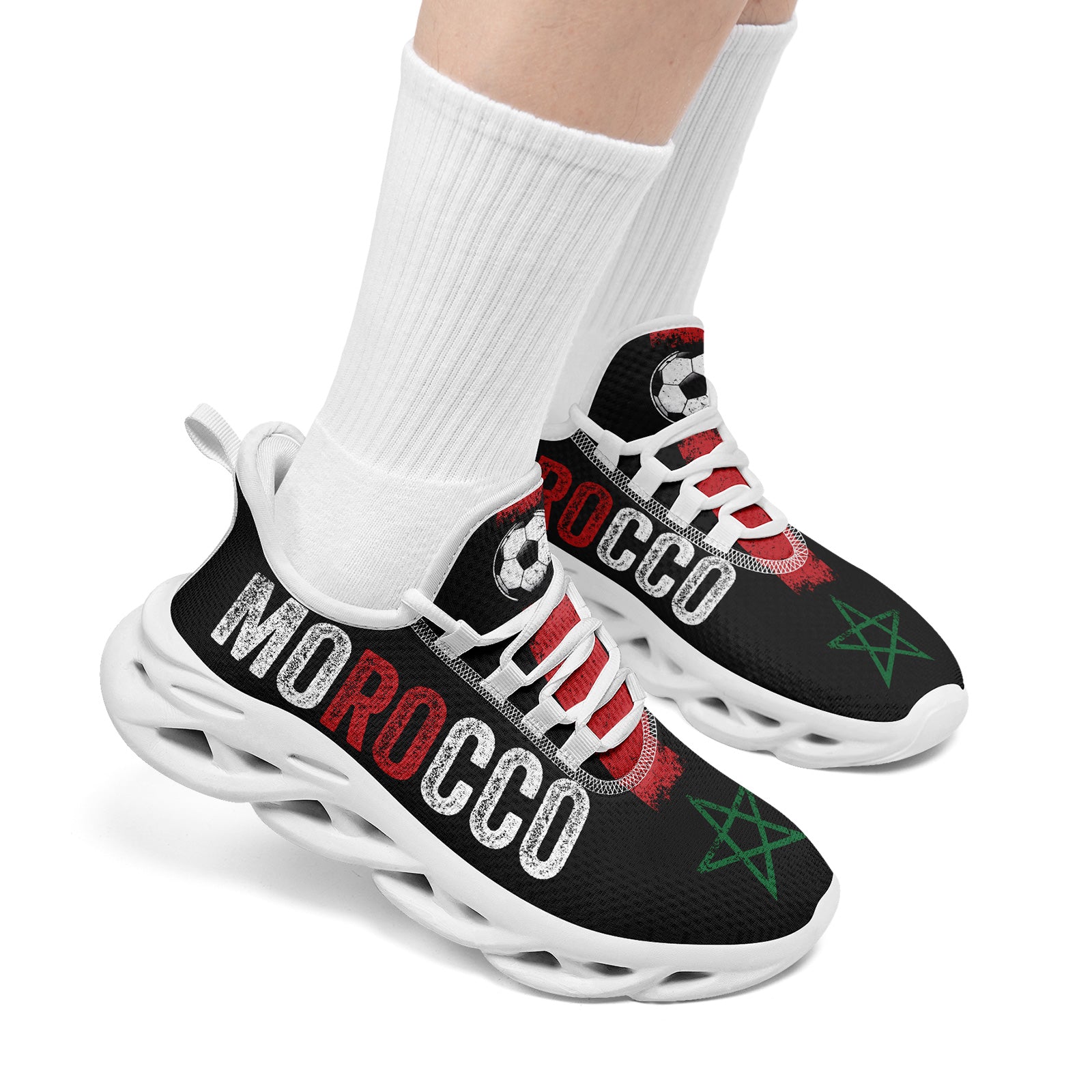 Custom Morocco 2026 World Cup Sneakers DIY Country Flag Running Shoes Lightweight Sport Shoes Gift for Football Fans Personalized Team Name and Logo FN003-F009073-1