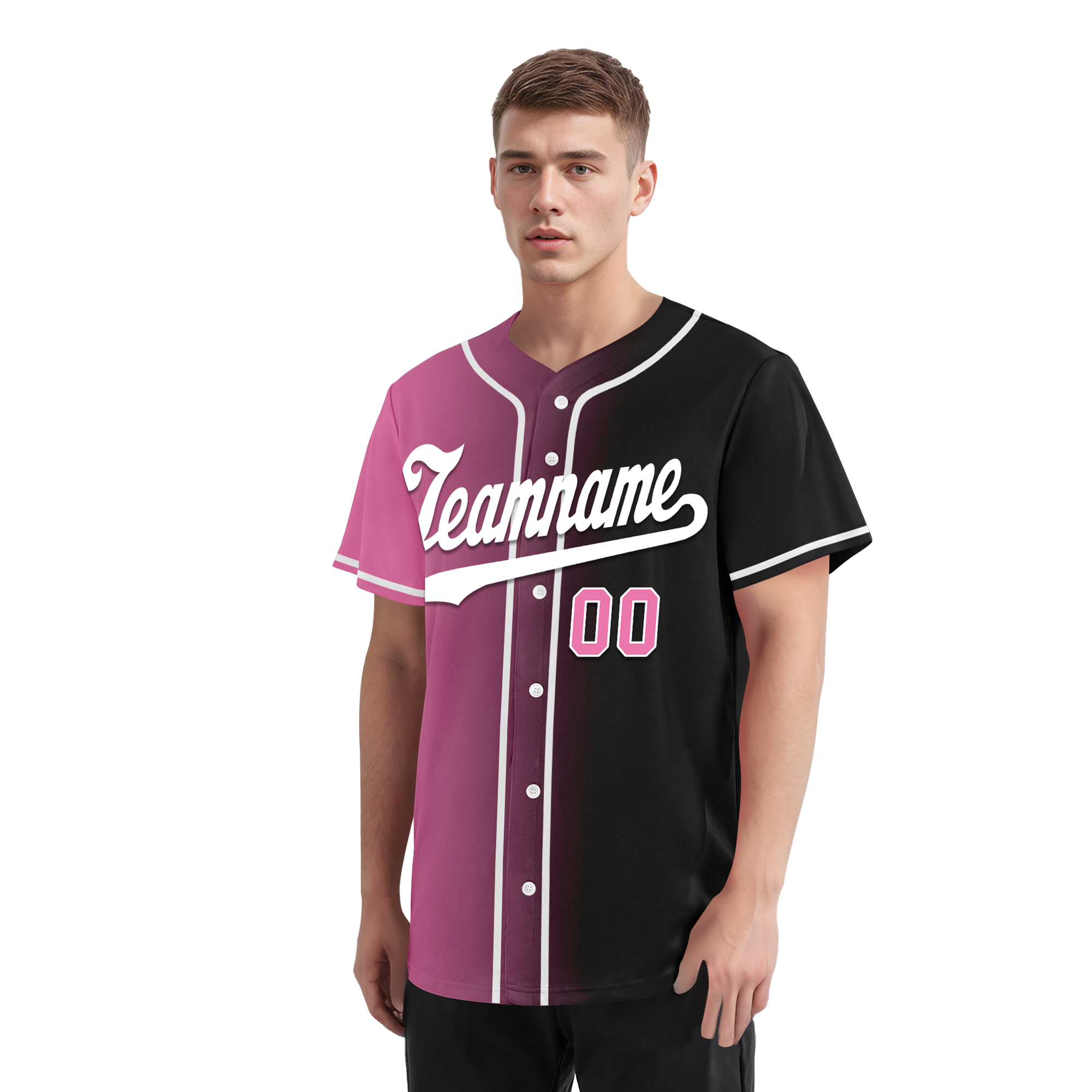 Custom Pink Black Gradient Fashion Personalized Authentic Baseball Jersey BSBJ01-D0a7099