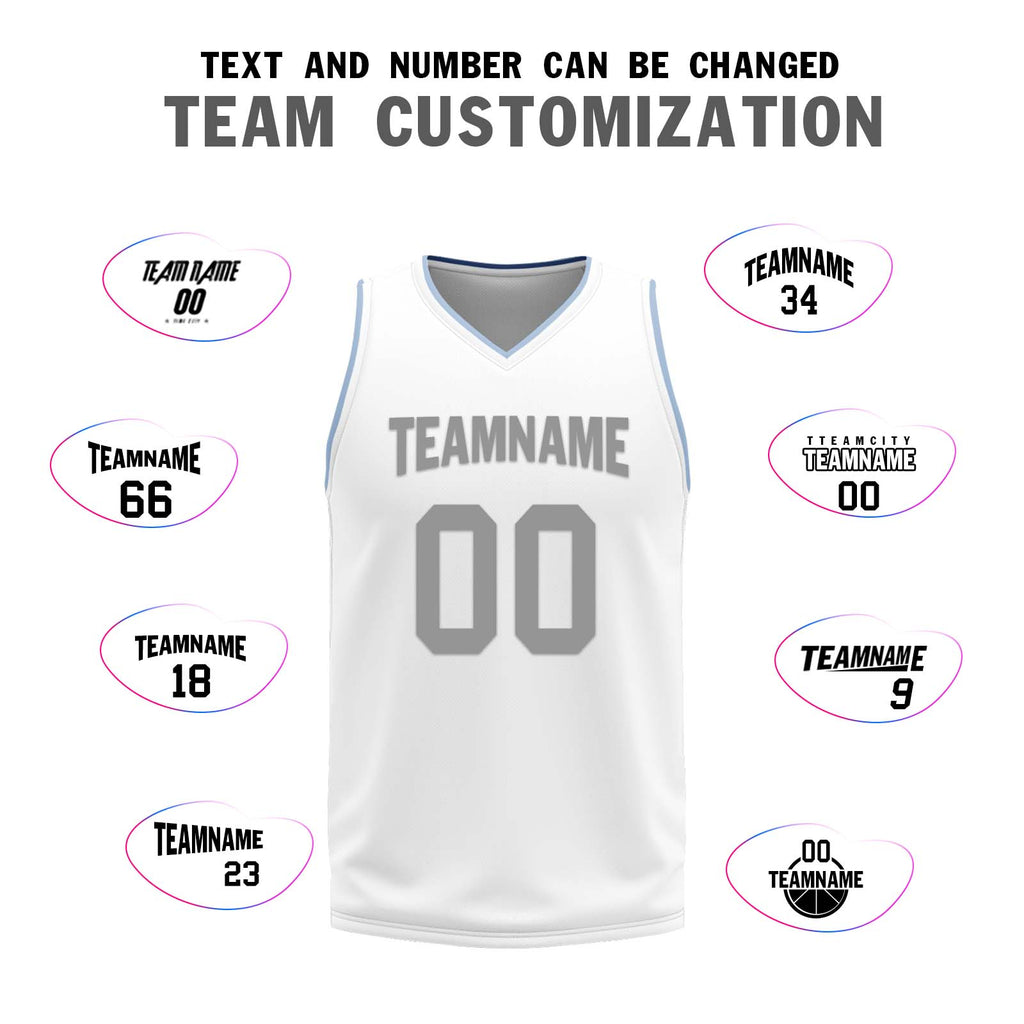 Custom White Gray Blue Dallas City Edition Personalized Reversible Basketball Set Sports Basketball Jersey BBJ01R-D0610-7